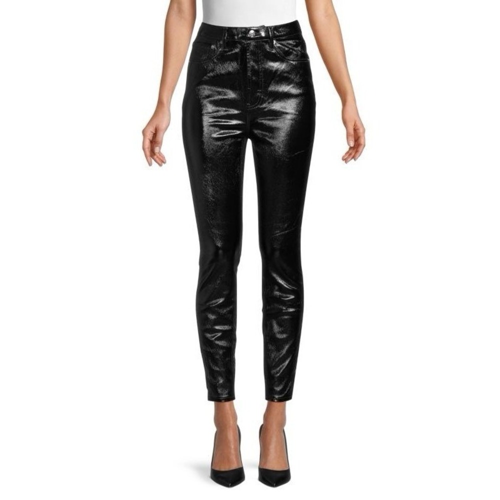 We The Free Free People‎ Black Coated High Rise Skinny Jeans Vegan Leather 24